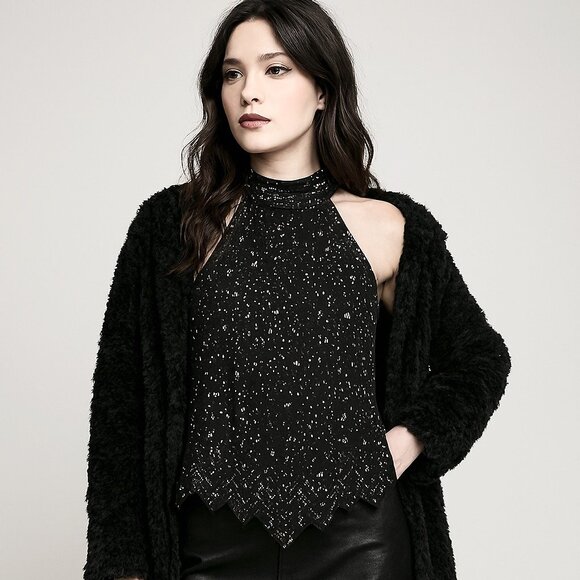 Mark & John by Popal Tops - Black Halter Women's Blouse 100% Silk